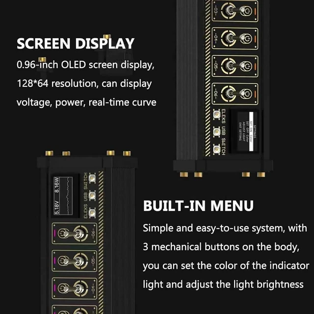 Alt view image 4 of 7 - 8 Ports USB C Splitter, 8 Port USB Docking Station, 1.54-inch IPS Color Screen, 8-Way Switch Total, 10 Levels Brightness Adjustment, for Phones, Tablets, Gadgets