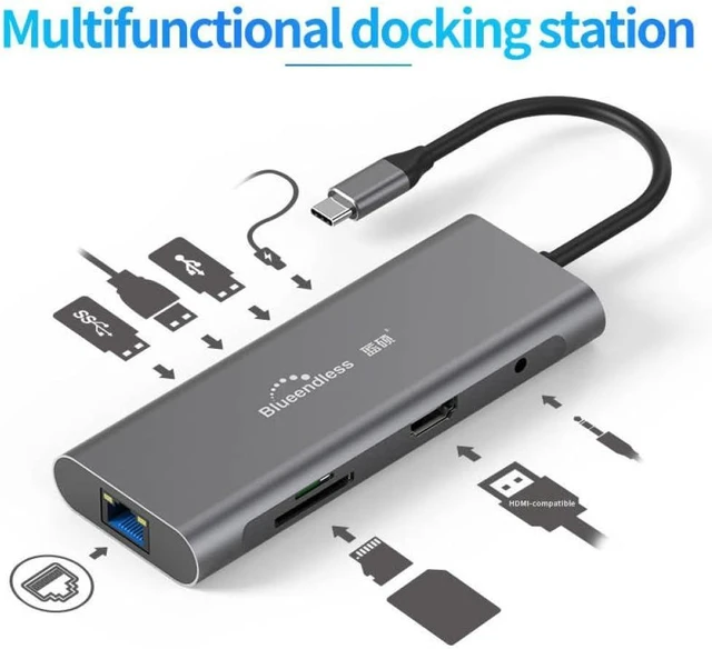 Alt view image 5 of 6 - 9 in 1 USB C Hub Adapter Docking Station with 1000Mbps Ethernet LAN Port 35mm Aux 3X USB 30 TF SD Card Reader Compatible with Laptops Tablets and USB C Devices
