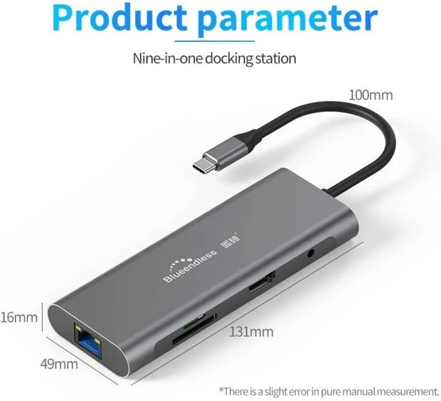 Alt view image 4 of 6 - 9 in 1 USB C Hub Adapter Docking Station with 1000Mbps Ethernet LAN Port 35mm Aux 3X USB 30 TF SD Card Reader Compatible with Laptops Tablets and USB C Devices