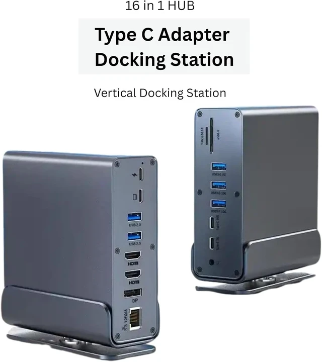 Alt view image 7 of 7 - TUTT Docking Station 16-in-1 USB-C V8, Dual 4K HDMI DP, 100W PD, Gigabit Ethernet, 10Gbps USB 3.0, SD/TF Card Reader, 3.5mm Audio, Rotating Magnetic Stand