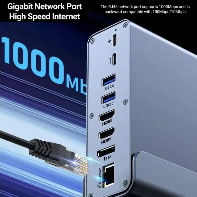 Alt view image 5 of 7 - TUTT Docking Station 16-in-1 USB-C V8, Dual 4K HDMI DP, 100W PD, Gigabit Ethernet, 10Gbps USB 3.0, SD/TF Card Reader, 3.5mm Audio, Rotating Magnetic Stand