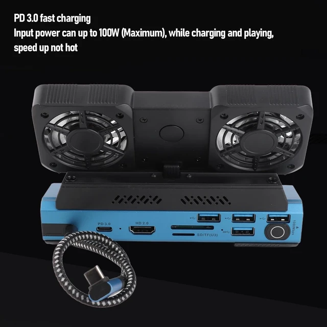 Alt view image 4 of 7 - ASHATA Docking Station 4K@60Hz for Steam Deck, 9 in 1 for Steam Deck Dock with HDMI 2.0 Gigabit Ethernet 4xUSB3.0 Ports 100W PD Charging, with Dual Cooling Fan