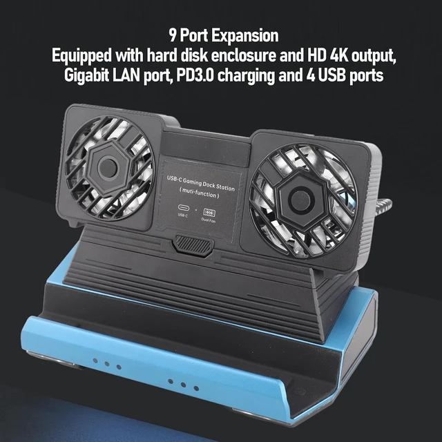Alt view image 6 of 7 - ASHATA Docking Station 4K@60Hz for Steam Deck, 9 in 1 for Steam Deck Dock with HDMI 2.0 Gigabit Ethernet 4xUSB3.0 Ports 100W PD Charging, with Dual Cooling Fan