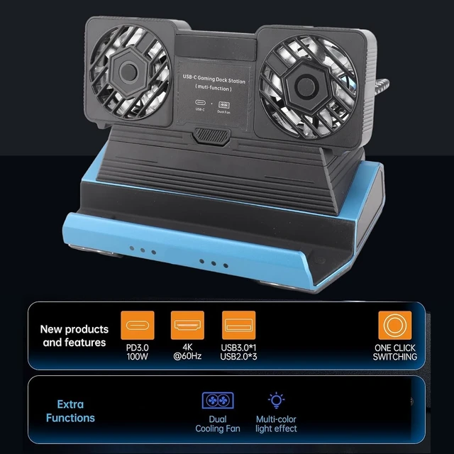 Alt view image 3 of 7 - ASHATA Docking Station 4K@60Hz for Steam Deck, 9 in 1 for Steam Deck Dock with HDMI 2.0 Gigabit Ethernet 4xUSB3.0 Ports 100W PD Charging, with Dual Cooling Fan