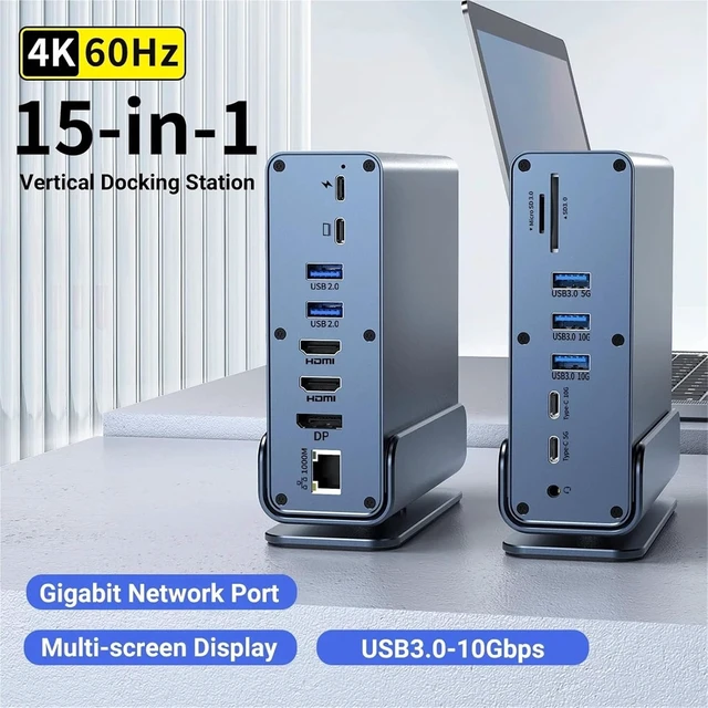 Alt view image 2 of 3 - 15 in 1 USB-C Docking Station 4K HD Vertical Hub with Triple Monitor,RJ45 1000M,USB 3.0/2.0,PD .,SD/TF,Audio .5 for Mac Pro