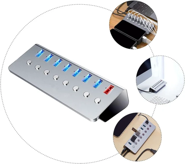 Alt view image 3 of 7 - Kisangel Port USB Hub with Charging Port Independent Off Switches USB Divider for Laptop and Desktop with Fast Charging Compatible with Multiple Devices