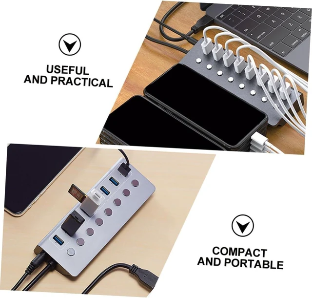 Alt view image 5 of 7 - Kisangel Port USB Hub with Charging Port Independent Off Switches USB Divider for Laptop and Desktop with Fast Charging Compatible with Multiple Devices