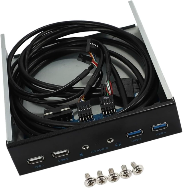 Alt view image 2 of 4 - 5.25 Inch Desktop PC Case Front Panel USB Hub 2x USB 3.0 2x USB 2.0 Ports HD Audio 20 Pin Connector
