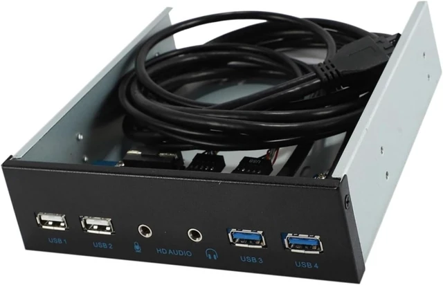 Alt view image 3 of 4 - 5.25 Inch Desktop PC Case Front Panel USB Hub 2x USB 3.0 2x USB 2.0 Ports HD Audio 20 Pin Connector