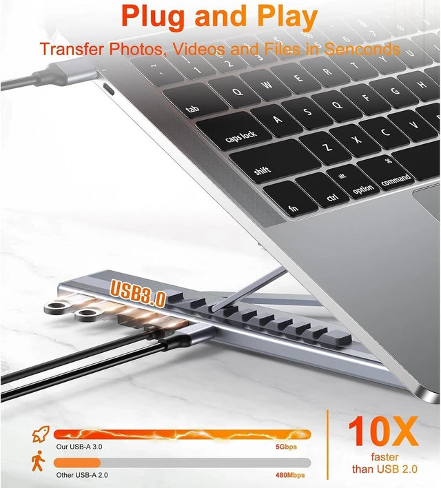Alt view image 4 of 7 - USB C Dock Tablet Stand, 5-in-1 USB C Hub Laptop Docking Station Stand with 4X USB-A 3.0 5Gbps Data Ports, Folding Expansion Dock Station for MacBook/iMac/iPad/iPhone/Switch/Steam Deck Device