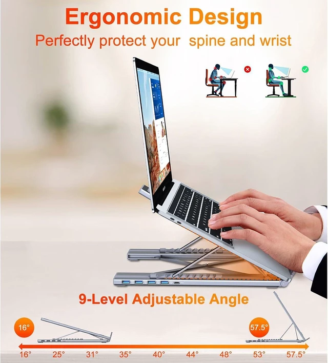 Alt view image 6 of 7 - USB C Dock Tablet Stand, 5-in-1 USB C Hub Laptop Docking Station Stand with 4X USB-A 3.0 5Gbps Data Ports, Folding Expansion Dock Station for MacBook/iMac/iPad/iPhone/Switch/Steam Deck Device