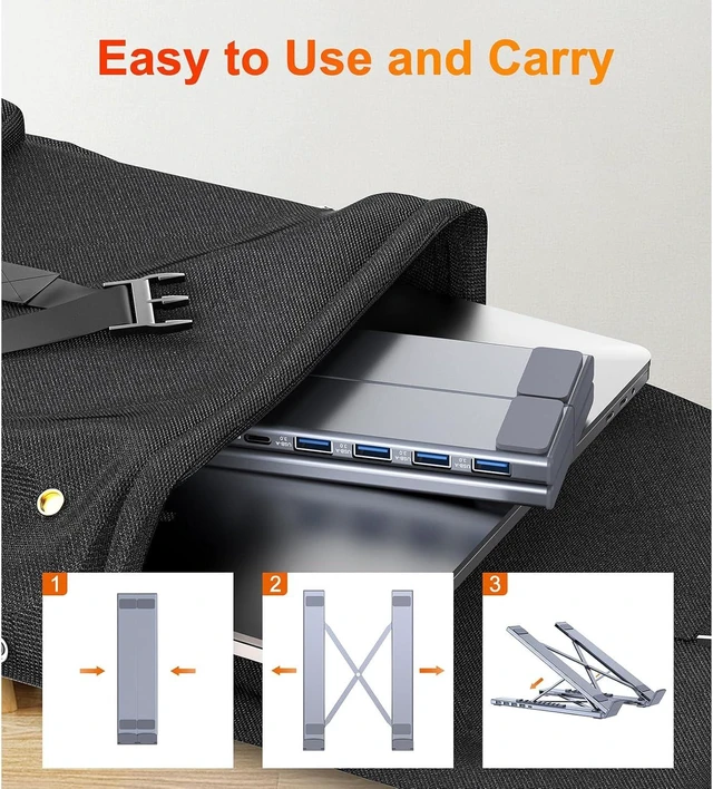 Alt view image 5 of 7 - USB C Dock Tablet Stand, 5-in-1 USB C Hub Laptop Docking Station Stand with 4X USB-A 3.0 5Gbps Data Ports, Folding Expansion Dock Station for MacBook/iMac/iPad/iPhone/Switch/Steam Deck Device