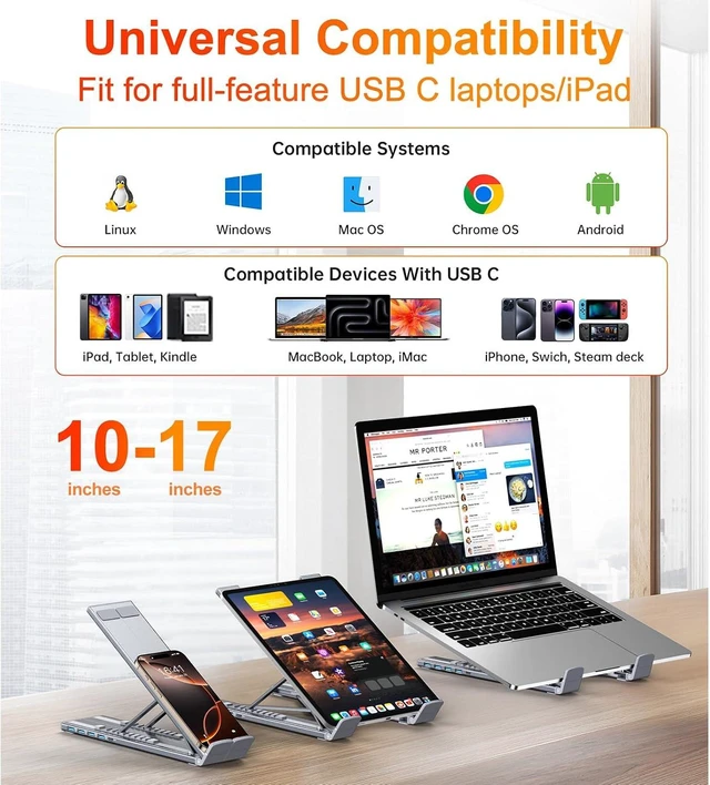 Alt view image 7 of 7 - USB C Dock Tablet Stand, 5-in-1 USB C Hub Laptop Docking Station Stand with 4X USB-A 3.0 5Gbps Data Ports, Folding Expansion Dock Station for MacBook/iMac/iPad/iPhone/Switch/Steam Deck Device