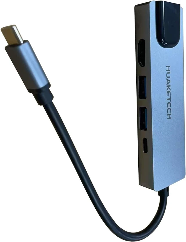 Alt view image 3 of 3 - HUAKETECH USB-C Hub 5-in-1 HDMI Adapter, Aluminum Multi-Port Converter, Compatible with MacBook, Laptop, Desktop, Space Gray