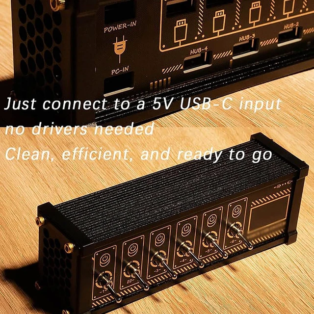 Alt view image 2 of 7 - 6 Ports USB C Docking Station, 6 Port USB Switcher, Independent Control, Button Switch, Data Transmission, for Phones, Tablets, Gadgets