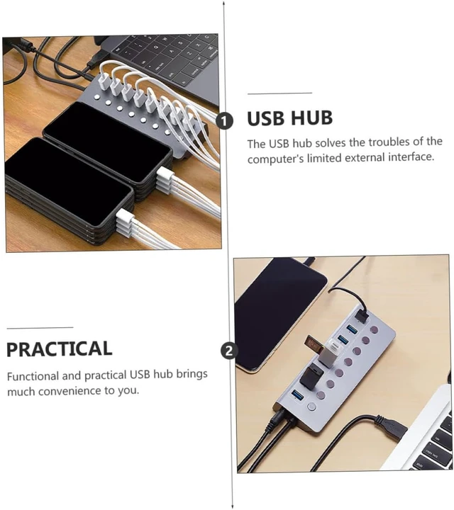 Alt view image 7 of 7 - 7 Port USB 3.0 Hub Splitter with 1 Charging Port Compact Aluminum