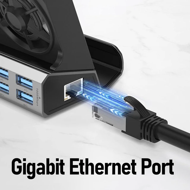 Alt view image 4 of 7 - CCYLEZ 9 IN 1 USB C Docking Station with Dual Cooling Fans 4K 1000Mbps Ethernet 100W PD Charging for ROG Ally Gaming Console Aluminum Alloy