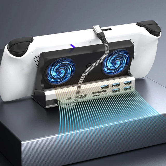 Alt view image 3 of 7 - CCYLEZ 9 IN 1 USB C Docking Station with Dual Cooling Fans 4K 1000Mbps Ethernet 100W PD Charging for ROG Ally Gaming Console Aluminum Alloy