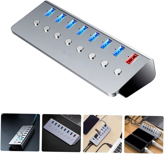 Alt view image 7 of 7 - BESPORTBLE Port USB Hub with Charging Port Independent Switches USB Expander for Data Transfer and Simultaneous Charging Compact and Portable for Laptop and Business Travel