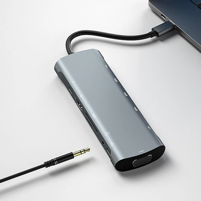Alt view image 3 of 7 - Asixxsix 12 in 1 USB C Docking Station, USB C Hub Laptop Docking Station with PD, HD, VGA, 3 X USB 3.0, 1 X USB 2.0, Type C, RJ45, HDMI, Secure Digital/T Flash, Headphone