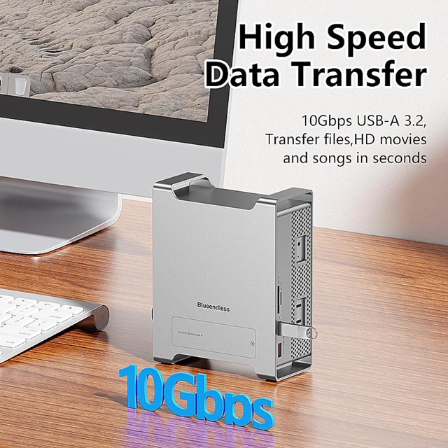 Alt view image 2 of 7 - USB C Hub Stand with M.2 NVME SSD Slot Enclosure for Mac mini M4/M4 Pro, Stand Type-C Docking Station SSD Case HDMI USB3.2 Gen2 SD4.0 TF4.0 (MAC908)