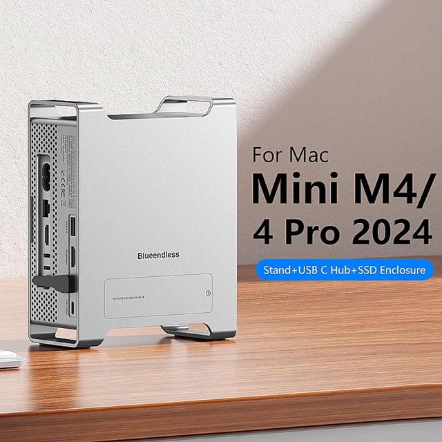 Alt view image 6 of 7 - USB C Hub Stand with M.2 NVME SSD Slot Enclosure for Mac mini M4/M4 Pro, Stand Type-C Docking Station SSD Case HDMI USB3.2 Gen2 SD4.0 TF4.0 (MAC908)