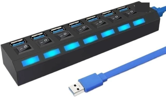 Alt view image 2 of 3 - USB HUB 3 0 3.0 USB Splitter 4 7 Ports USB 3 with Power Adapter Multiple Expander 3.0 2.0 Hub(Black)