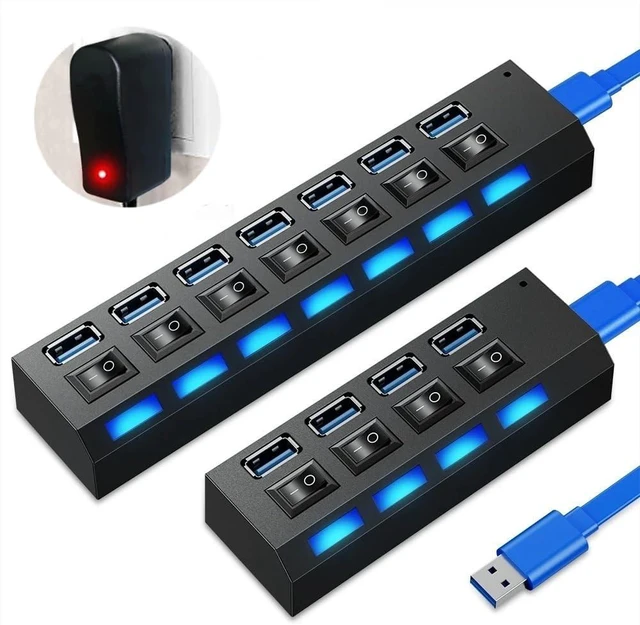 Alt view image 3 of 3 - USB HUB 3 0 3.0 USB Splitter 4 7 Ports USB 3 with Power Adapter Multiple Expander 3.0 2.0 Hub(Black)