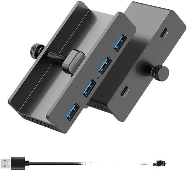 Alt view image 2 of 3 - 10Gbps USB HUB Clamp USB3.2/3.0/2.0 Splitter Adapter Desktop PC Accessories USB Extension Hub Clip(Brown)