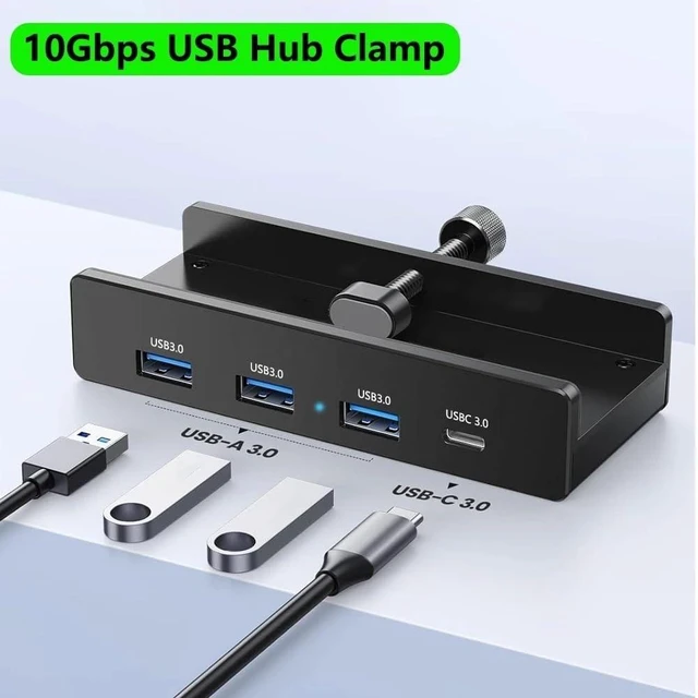 Alt view image 3 of 3 - 10Gbps USB HUB Clamp USB3.2/3.0/2.0 Splitter Adapter Desktop PC Accessories USB Extension Hub Clip(Brown)