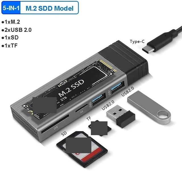 Alt view image 2 of 3 - 5-in-1 USB C HUB SSD HUB with Disk Storage Function Type C Dock Station USB C Splitter(M.2 SSD Model Gray)
