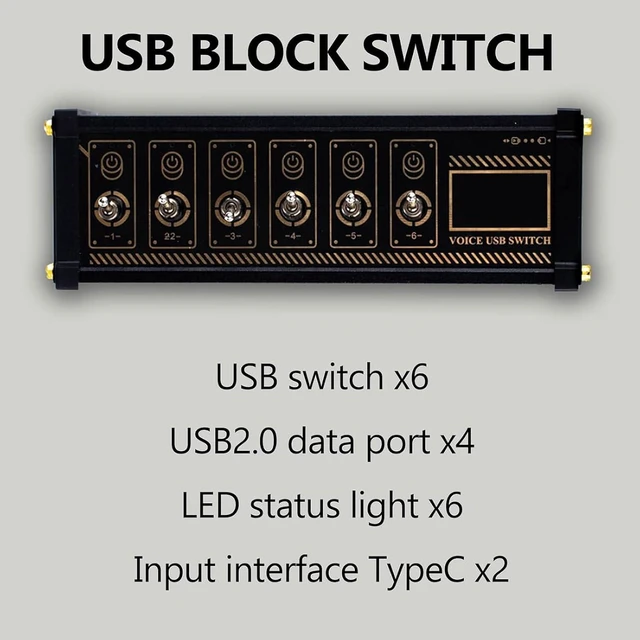 Alt view image 6 of 7 - Desktop Partition Switch, 6 Ports USB Splitter, Data Transmission, Independent Control, 6 Port USB Docking Station, for Phones, Tablets, and Gadgets