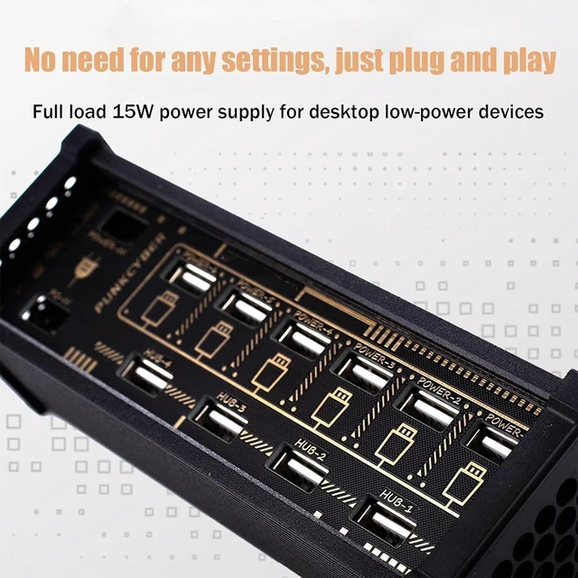 Alt view image 2 of 7 - 6 Ports USB C Splitter, 6 Port USB Docking Station, Voice Control Function, 9 USB Convenient Input Ports, Data Transmission and Button Switch for Phones, Tablets, and Gadgets