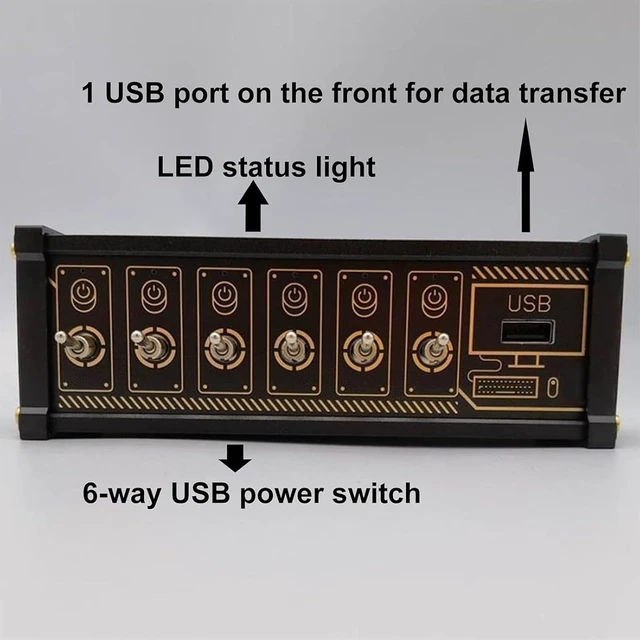 Alt view image 7 of 7 - 6 Ports USB C Splitter, 6 Port USB Docking Station, Voice Control Function, 9 USB Convenient Input Ports, Data Transmission and Button Switch for Phones, Tablets, and Gadgets