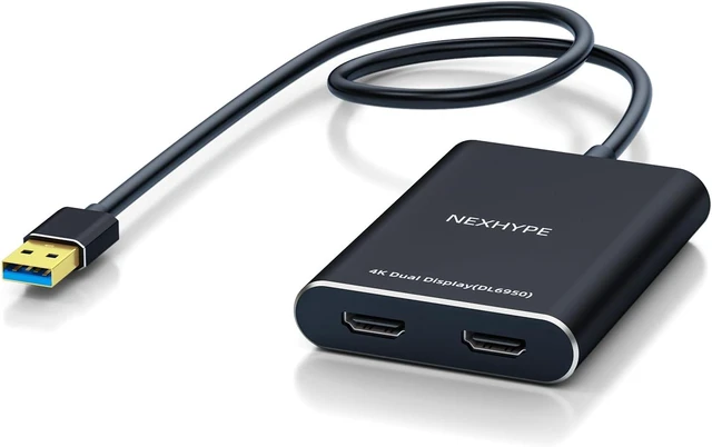 Main image of USB to Dual HDMI Adapter 4K, USB 3.0/USB-C to 2 HDMI Displaylink Adapter for Dual Monitors, Extend & Mirror, Compatible with Windows, Apple MacM1/M2/M3, Driver Required