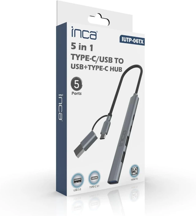 Alt view image 7 of 7 - inca USB hub IUTP-06TX, USB 3.0 with 5 Gbps + 2 x USB 2.0 + Type-C + PD 100 W USB splitter for MacBook, PC, laptop, Dell, Thinkpad, Chromebook, aluminium housing