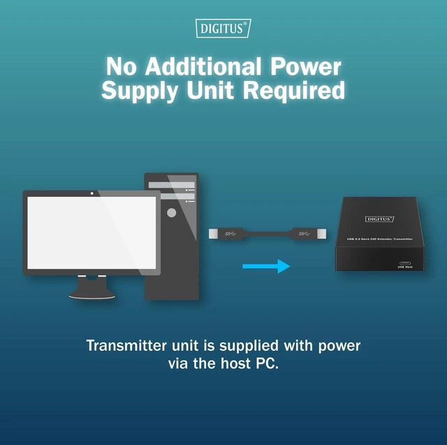 Alt view image 4 of 7 - DIGITUS USB 3.2 Gen1 Extender over Ethernet 4-Port USB Hub 3x Type A, 1x Type C 100m Range with Cat 6 Network Cable 5Gbps Black