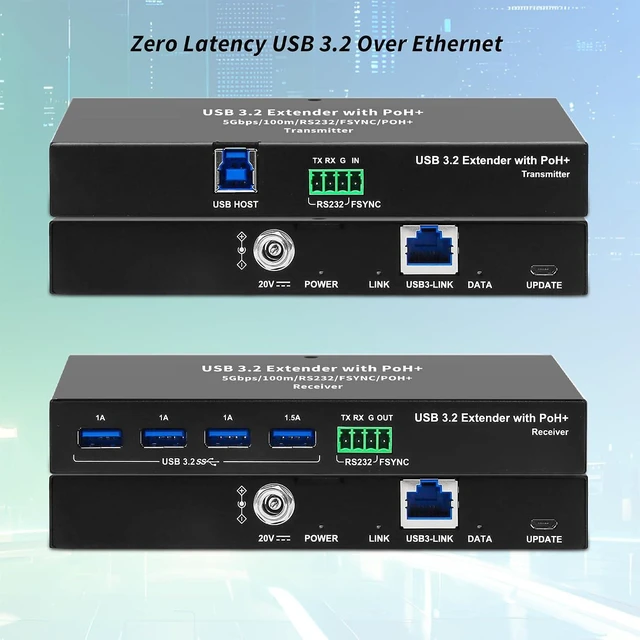 Alt view image 4 of 6 - USB 3.0 Extender Over Ethernet 330ft USB 3.2 Gen1 5Gbps 4-Port Hub