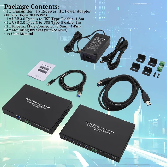 Alt view image 6 of 6 - USB 3.0 Extender Over Ethernet 330ft USB 3.2 Gen1 5Gbps 4-Port Hub