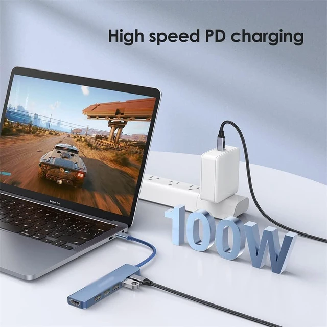 Alt view image 2 of 5 - C Hub Multiport Adapter with 4K for Pro Air Surface Chromebook 6-in-1 C Expansion(Blue)