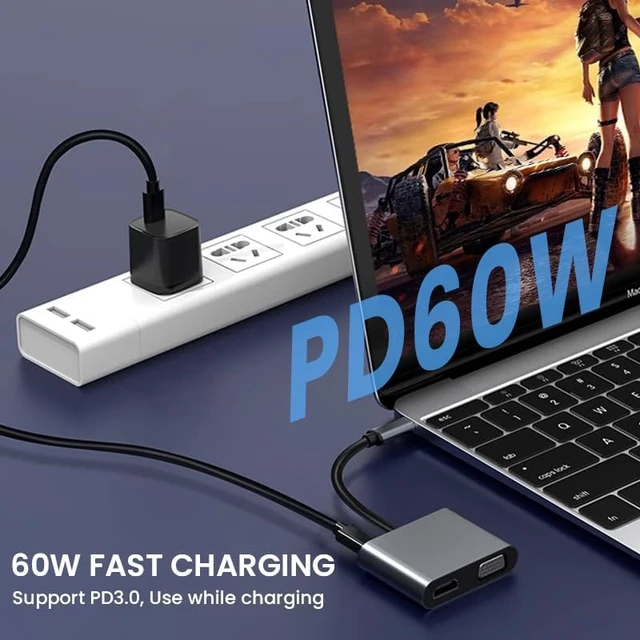Alt view image 4 of 7 - 4 in 1 USB C to HDMI PD Adapter TY>pe C Hub with 4K HDMI Port Port USB 3.0 Port 60W Power Delivery for Pro
