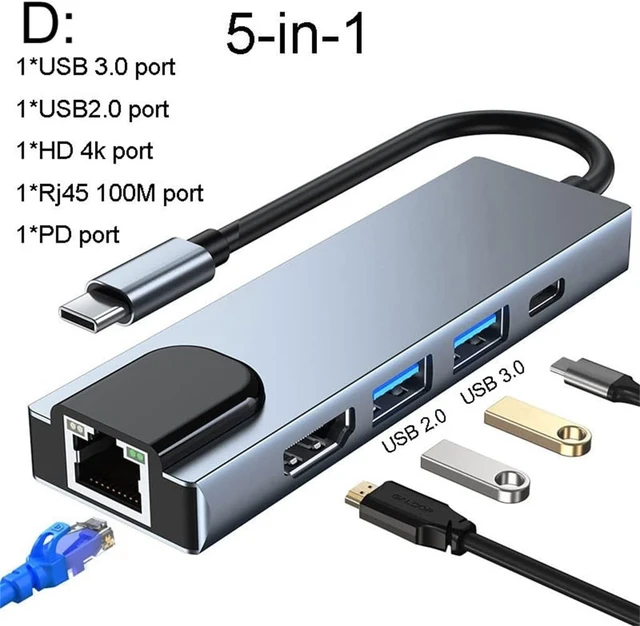 Alt view image 2 of 5 - C Hub to -Compatible Rj45 100M VGA Adapter OTG Thunderbolt 3 Dock with PD TF SD.(5in1)