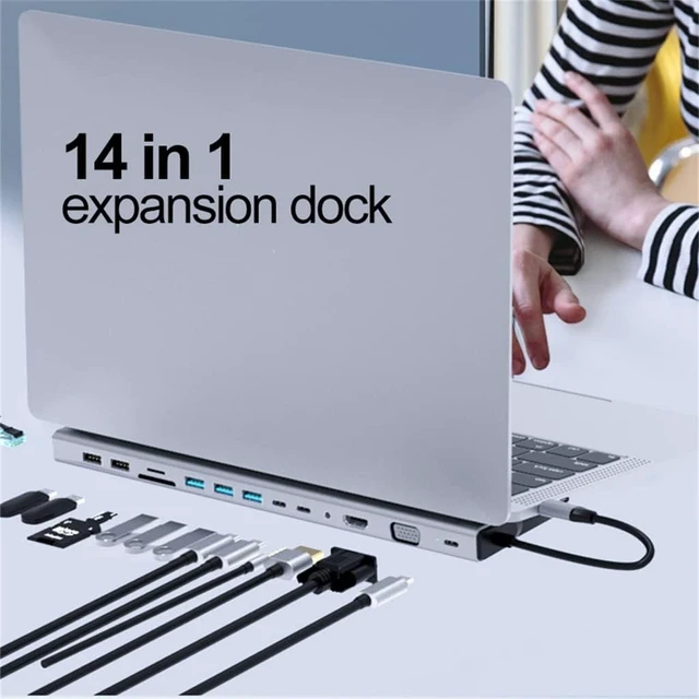 Alt view image 3 of 6 - C Hub 14 in 1 C Adapter with 4K VGA USB-C Thunderbolt 3 Gigabit Ethernet Audio SD/TF for(E)