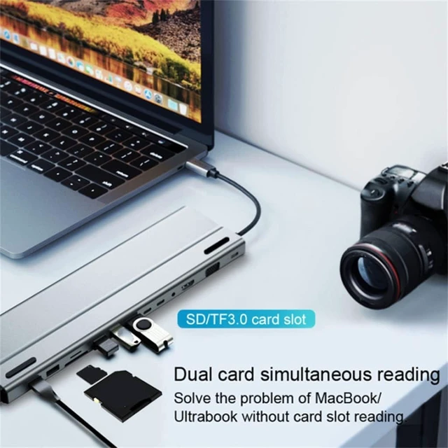 Alt view image 6 of 6 - C Hub 14 in 1 C Adapter with 4K VGA USB-C Thunderbolt 3 Gigabit Ethernet Audio SD/TF for(E)