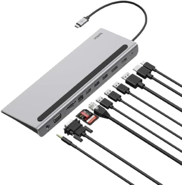 Alt view image 2 of 5 - 11-in-1 USB C Hub w/ 4K HDMI, DP, VGA, 100W PD Docking Station INC004btSGY (Gray)