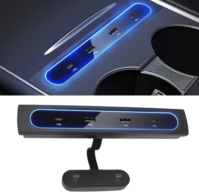 Alt view image 3 of 7 - 3 Y 2021 Center Console USB Hub Docking Station, 4 in 1 Multiport Charger with PD, Type C USB Ports, Stylish Black Design with LED Lights, Safe