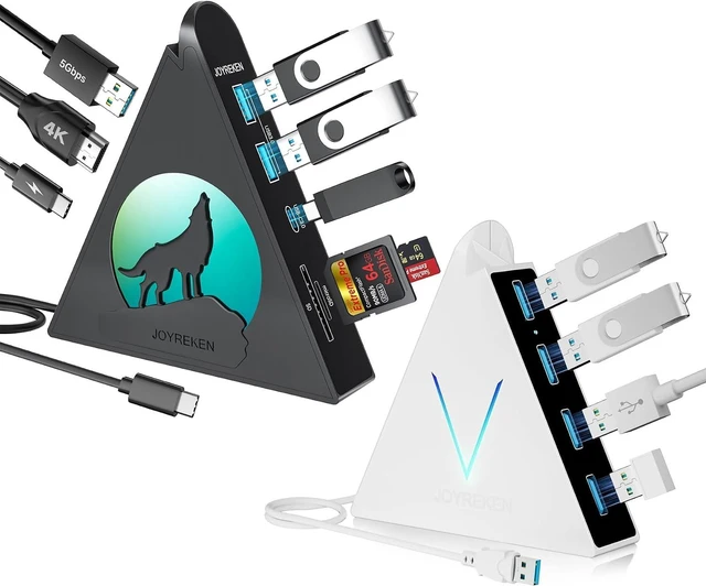 Main image of Black 8-in-1 USB C HDMI Hub & White 4-Port USB 3.0 Hub, with 4K@30 Hz HDMI, 100W Power Delivery, 5 Gbps USB-C, USB-A 3.0, SD/TF Card Slots, RGB Hub for iMac, MacBook, Mac mini, PC