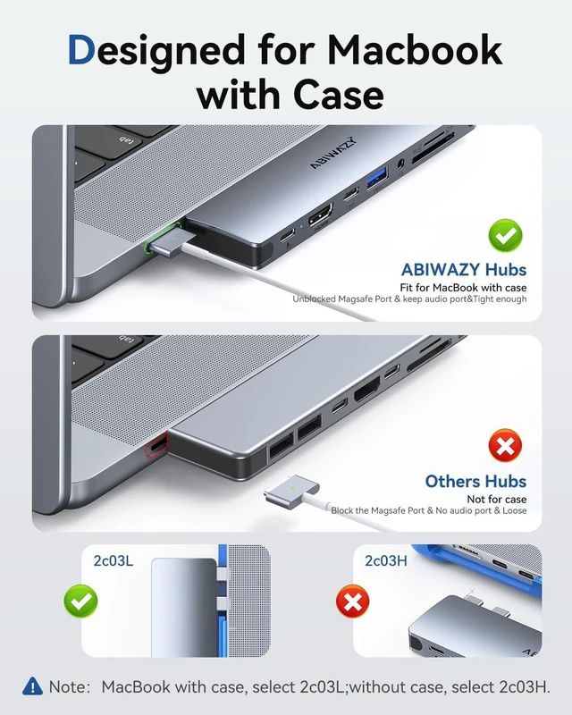 Alt view image 3 of 7 - 8 in 2 USB C Adapter HDMI Multiport Hub for MacBook Pro/Air M1-M3, 13"-16", 2018-2024 & 8 in 2 Mac Accessories Designed for MacBook with Case to 4K@60hz HDMI,Thunderbolt 3 HUB USB C Dock Adapter