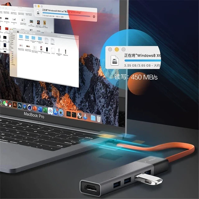 Alt view image 4 of 6 - Laptop Adapter USB Hub Splitter 3.0 Ultifunction 5in1 High Speed Expansion Dock Portable Hub USB for Office (D 5in1)