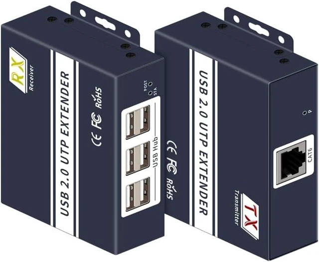 Alt view image 2 of 7 - Up to 150M USB2.0 Extender 6 Ports USB Hub Over Cat 6E/6 Ethernet RJ45 Ethernet USB UTP Extension Transmitter and Receiver
